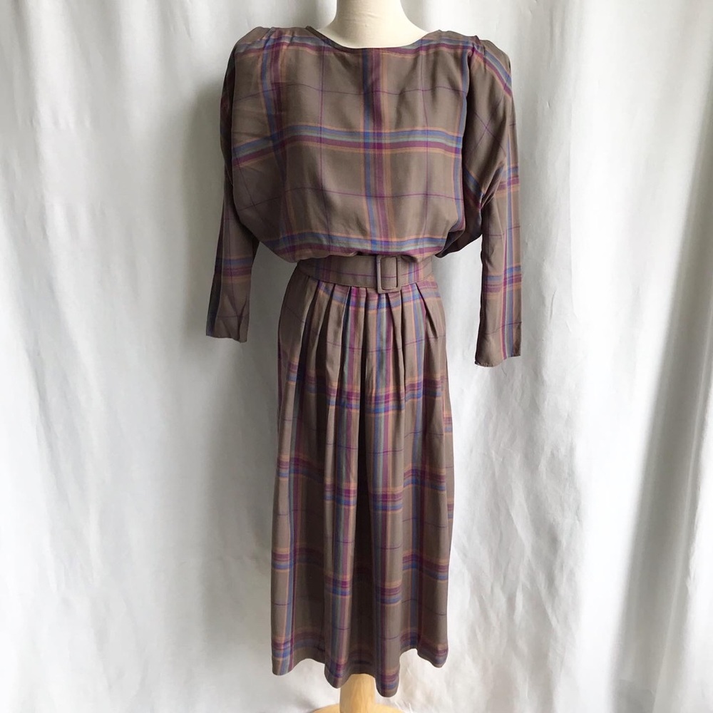 Vintage Orite plaid belt dress size S